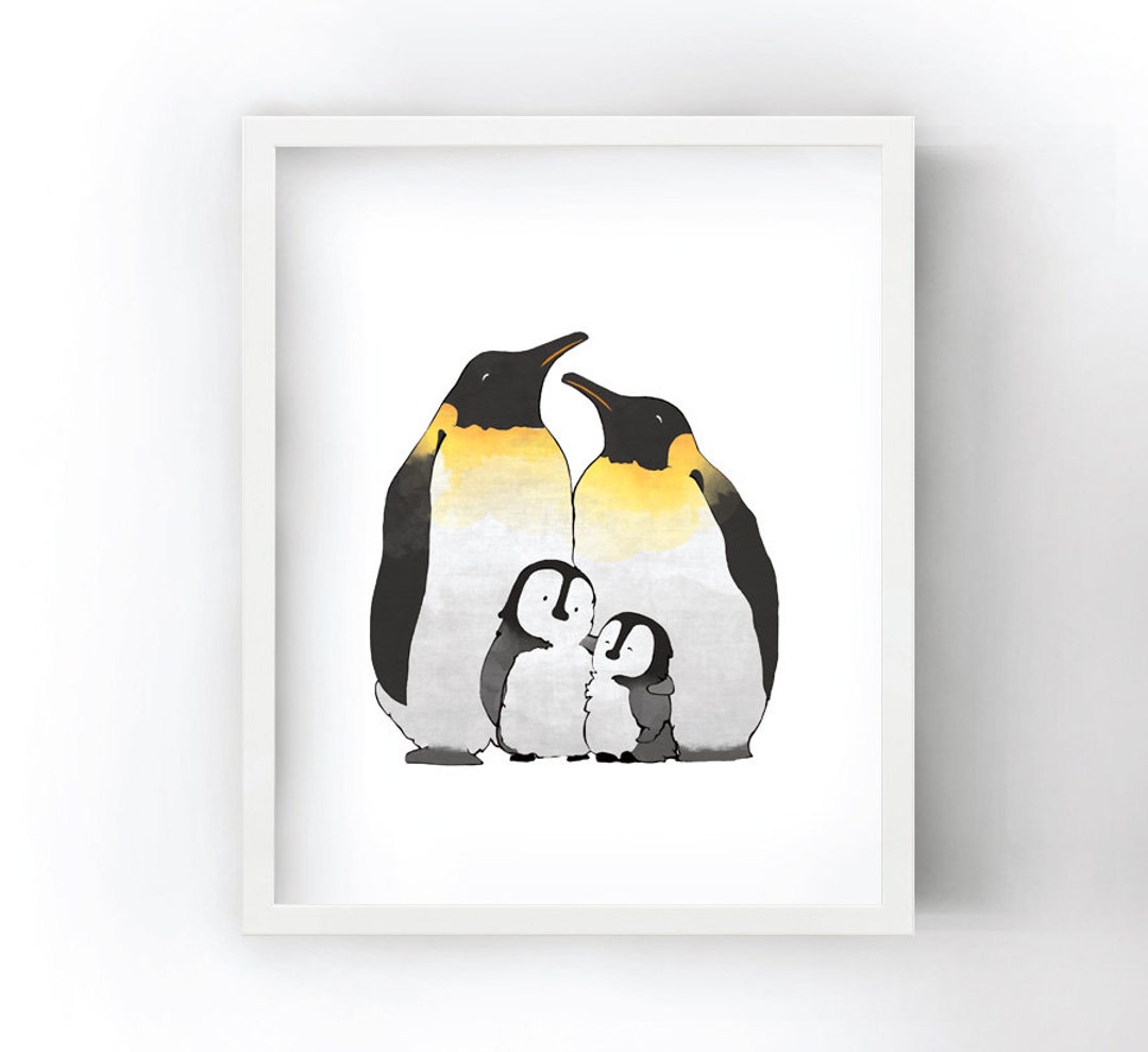 Penguin Family Art Print Arctic Nursery Animal Illustration - Etsy