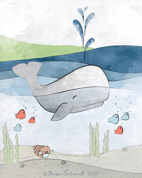 Whale And Turtles Nursery Art Print Nautical Kids Room Decor Etsy