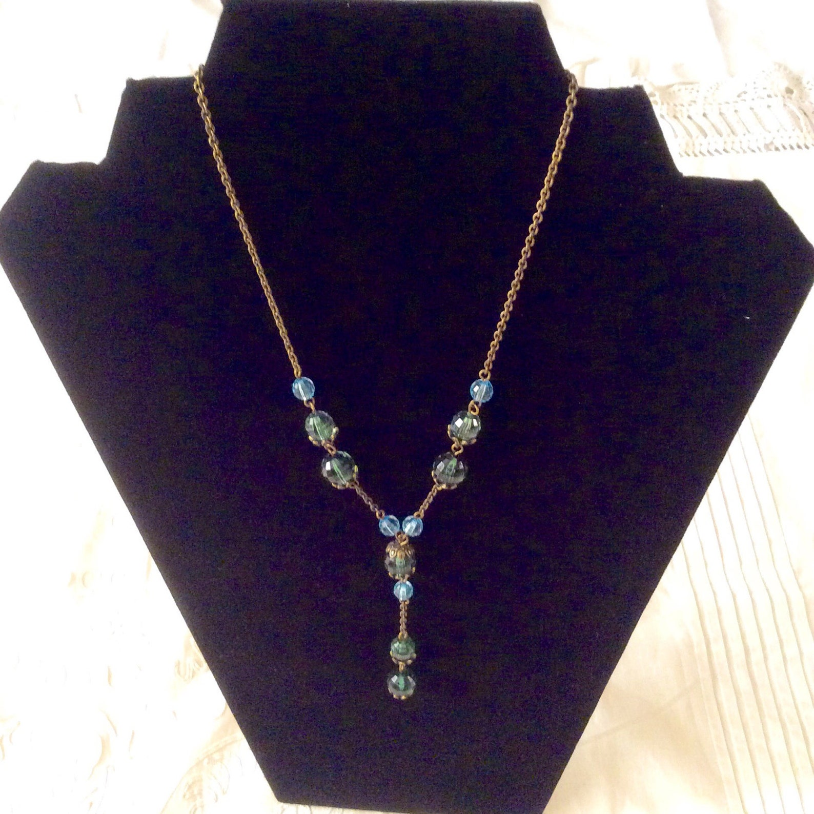 Blue and Green Lariat Necklace Etsy