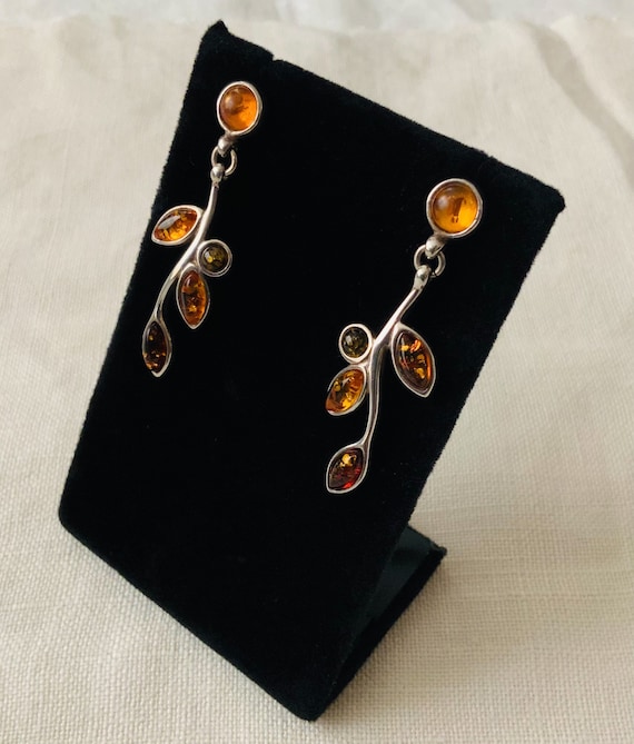 Vintage Sterling Silver and Natural Amber Earrings