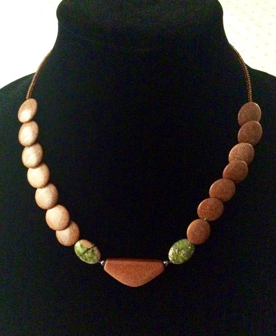 Goldstone and Green Jasper Necklace