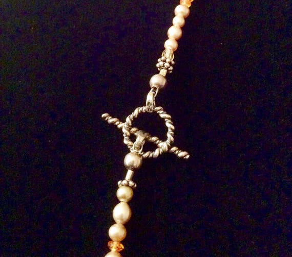 Sterling Silver and Champagne Freshwater Pearl Ne… - image 3