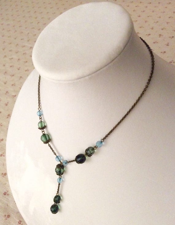 Blue and Green Lariat Necklace - image 1