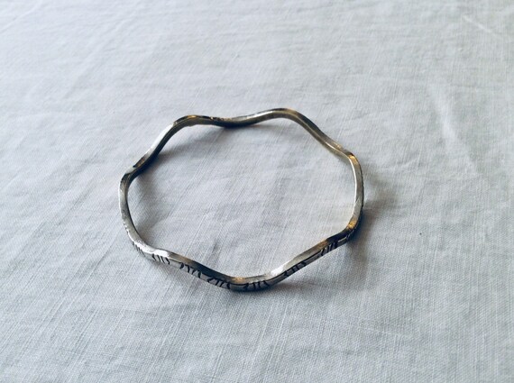 Sterling Silver Stacking Bangle. Wavy Freeform Ba… - image 1