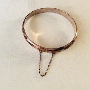 Hinged Sterling Silver and Fused Alloy Silver Floral Etched Bangle Bracelet