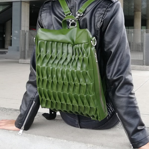 Cactus Leather Backpack, Vegan Leather Bag, Convertible Crossbody Bag, Shoulder Woman Bag, Handmade Backpack, Vegan Purse, Fashion Bag