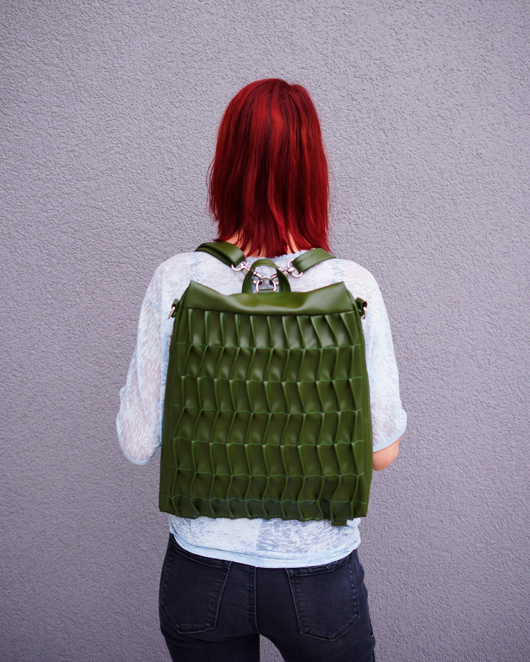 Cactus Leather Backpack Vegan Leather Bag Convertible 