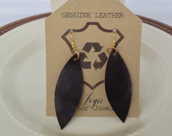 Genuine Leather Leaf Earring , Real Leather Leaf Earrings | Brown Leather | Leather Leaf Earrings