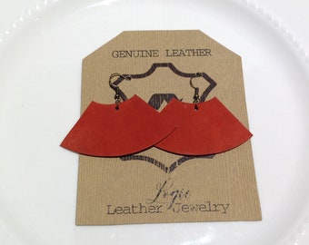 Genuine Burnt Orange Leather Geometric Earrings | Real Leather Earrings | Orange Leather Earings