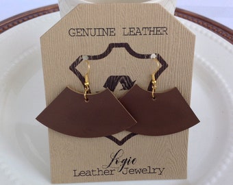 Genuine Brown Leather Earring | Real Leather Earrings | Brown Color Earings | Crescent Shape
