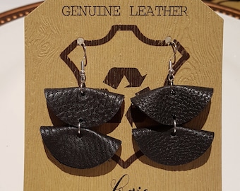 Genuine Black Leather Geometric Earrings | Real Leather Earrings | Black Leather Earings