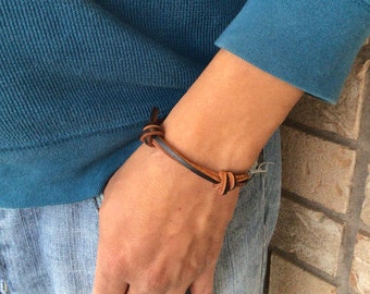 Dark Brown Genuine Leather Bracelet | Adjustable Knot Bracelet | Unisex Bracelet | Minimalist Bracelets | Genuine Leather Jewelry