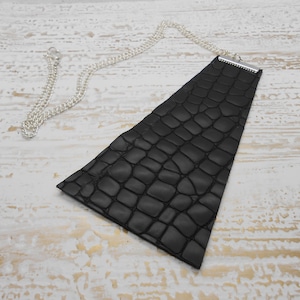 Genuine Leather Bib Necklace | Black Crackle Leather Necklace | Statement Leather Neclace | Leather Pendant Necklace