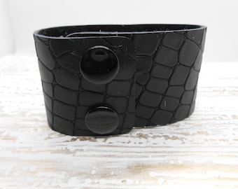 Genuine Leather Black Cuff Bracelet | Leather Black Bracelet | Crack Leather Cuff