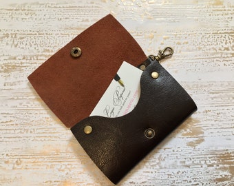 Leather Business Card Wallet , Personalized Genuine Leather Card Holder | Business Card Case