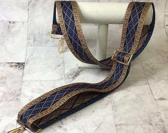 Guitar Denim handbag crossbody strap, replacement shoulder bag strap, purse strap, wide handbag strap, Argyle pattern