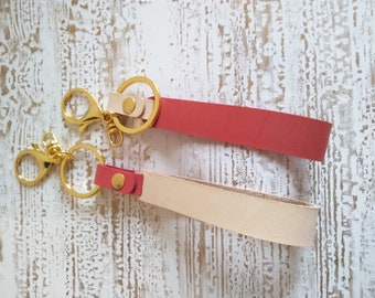 Genuine Leather Keyring, Two Color Leather Keyring, Genuine Leather Keychain, Leather Keyfob Holder, Leather Hangbag Charm