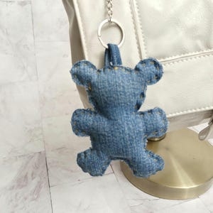 Denim Bear plushie handBag Charm, Purse charm in Denim soft plushie. Handbag Charm, Zipper Charms