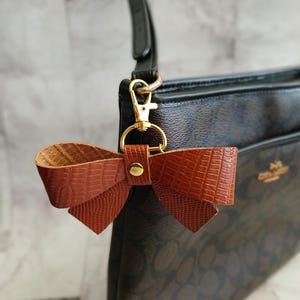 Leather Bow Purse Charm, Leather Handbag Charm, Leather Bow Keyring, Genuine Leather