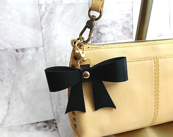 Leather Bow Purse Charm, Leather Handbag Charm, Leather Bow Keyring, Genuine Leather