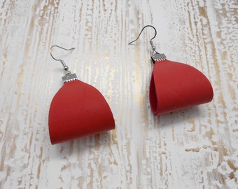 Genuine Leather Coral Earring , Real Leather Earrings , Coral Basket Earings