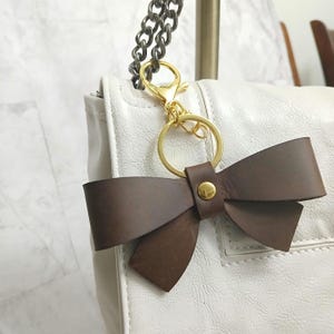 Leather Bow Purse Charm, Leather Handbag Charm, Leather Bow Keyring, Genuine Leather