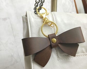 Leather Bow Purse Charm, Leather Handbag Charm, Leather Bow Keyring, Genuine Leather