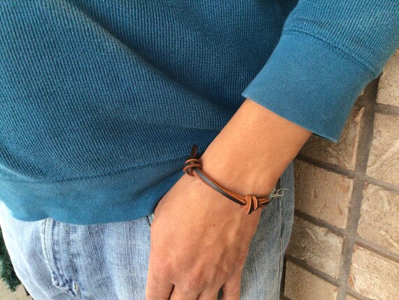 Dark Brown Genuine Leather Bracelet Adjustable Knot Bracelet