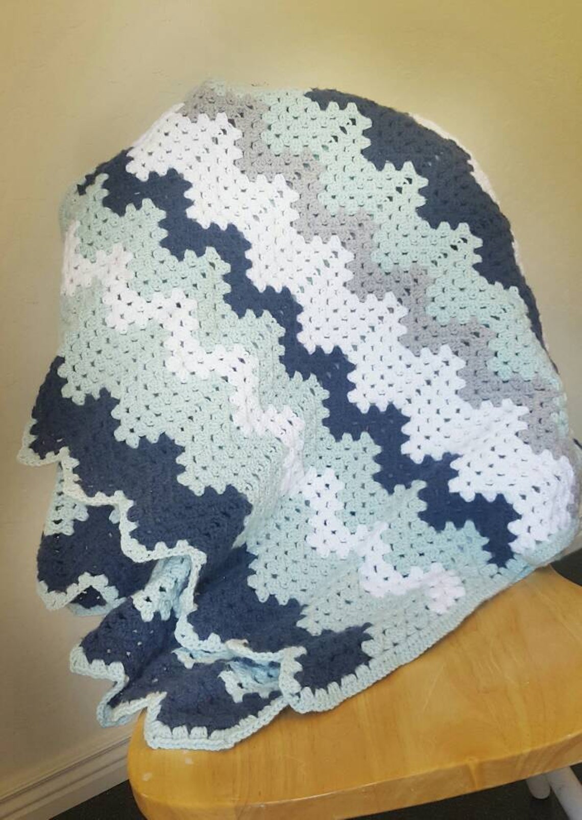 Navy Crochet Blanket. Crochet Blanket. Handmade Afghan. Crochet Throw