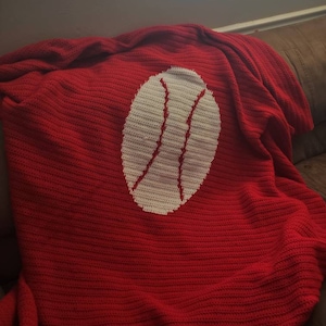 Red baseball blanket. Crochet blanket. Crochet afghan. Crochet throw. Baseball blanket. Crochet items. Handmade blanket. Wedding gift