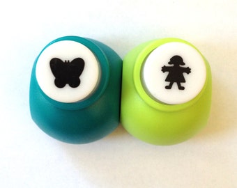 Mini paper punch 2 piece set - Butterfly and girl. Scrapbooking supplies. Metal craft punch. Butterfly craft punch. confetti punch set.