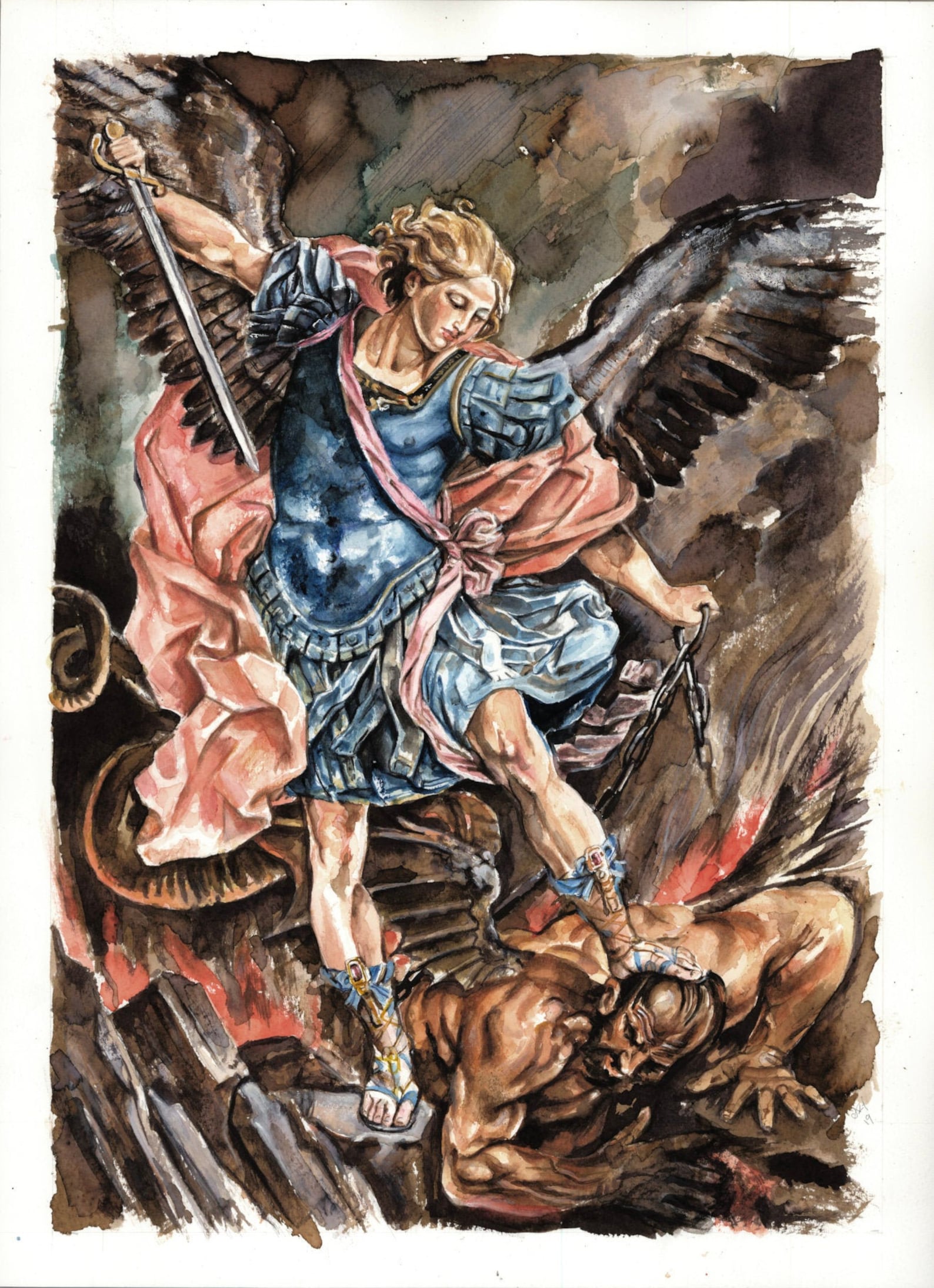 the-archangel-michael-defeating-satan-giclee-print-from-a-etsy