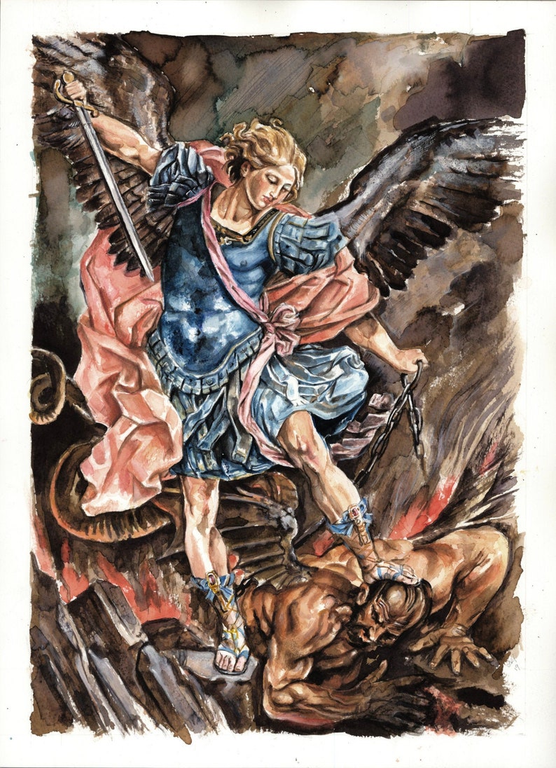 The Archangel Michael Defeating Satan GICLEE PRINT From a Etsy