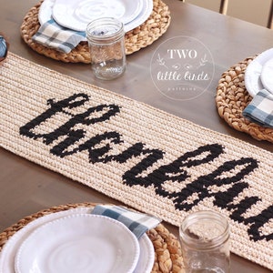 Crochet table runner pattern, diy table runner, crochet pattern, crochet home decor, thanksgiving decor, pdf pattern, THANKFUL Table Runner image 1