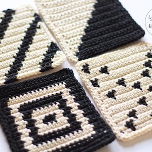 Gehaakt onderzetterpatroon, moderne gehaakte onderzetter tutorial, onderzetterset, gehaakt interieur, gehaakt drinkgerei, geometrisch, TEAGAN COASTER SET