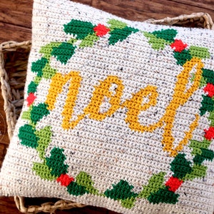 Häkeln Sie Weihnachten Kissen Muster, Häkeln Sie Kranz Muster, Noel Dekor, häkeln Dekokissen Abdeckung, diy Weihnachtsdekor, The NOEL Kissen