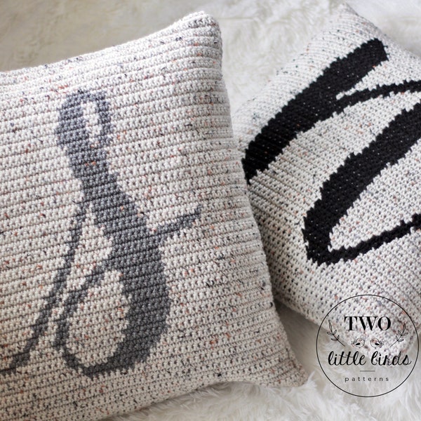 Crochet monogram pillow pattern, personalized crochet home decor, crochet monogram tutorial, wedding gift idea, BRIXTON MONOGRAM PILLOW