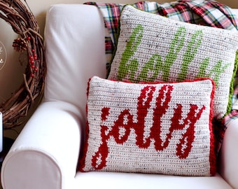 Christmas crochet pattern, crochet pillow pattern, christmas pillow pattern, crochet pillow cover, christmas decor, HOLLY JOLLY PILLOW set