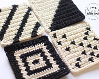Crochet coaster pattern, modern crochet coaster tutorial, coaster set, crochet home decor, crochet drinkware, geometric, TEAGAN COASTER SET