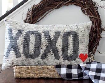 Valentines crochet pattern, crochet heart pillow, valentines day crochet, crochet cushion, pdf pattern, love pillow, love decor, XOXO PILLOW