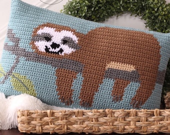 Crochet pillow pattern, sloth pillow, crochet sloth pattern, sloth throw pillow, crochet pillow cover, crochet for kids, SIDNEY SLOTH PILLOW