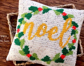 Crochet Christmas pillow pattern, crochet wreath pattern, noel decor, crochet throw pillow cover, diy Christmas decor, The NOEL Pillow