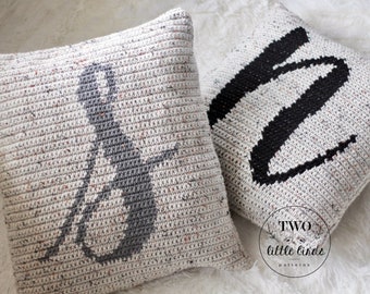 Crochet monogram pillow pattern, personalized crochet home decor, crochet monogram tutorial, wedding gift idea, BRIXTON MONOGRAM PILLOW