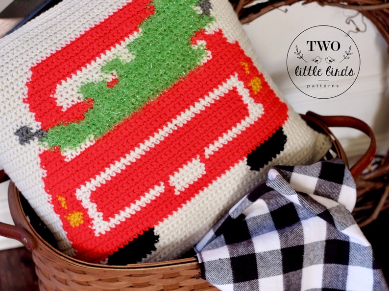 Crochet Christmas pillow pattern, farmhouse Christmas tree truck pillow cover, crochet pattern, crochet holiday decor, The EVERGREEN Pillow image 4