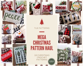 Mega CHRISTMAS PATTERN HAUL, Christmas crochet patterns, crochet pillow patterns, crochet advent calendar, winter crochet, pdf patterns