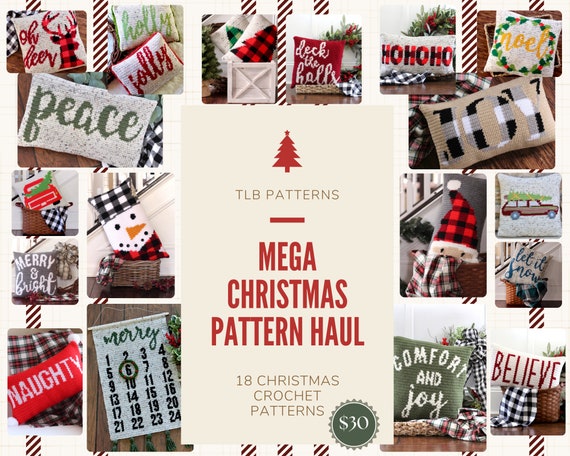 Mega CHRISTMAS PATTERN HAUL, Christmas crochet patterns, crochet pillow patterns, crochet advent calendar, winter crochet, pdf patterns