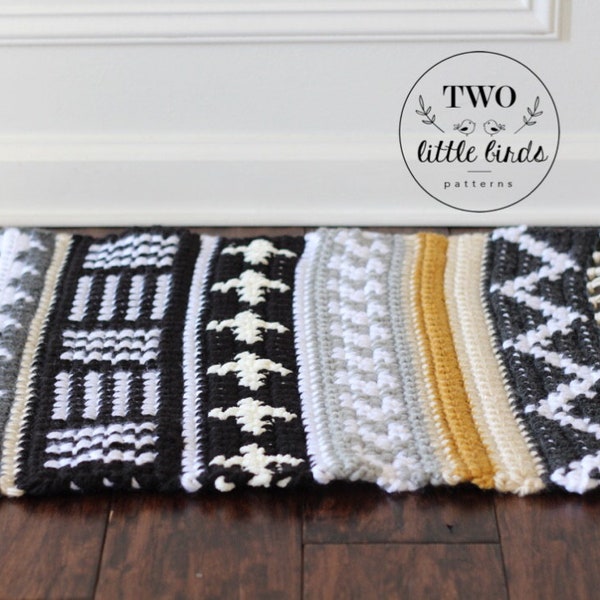 Crochet rug pattern, crochet throw rug tutorial, rug with fringe, mud cloth, tribal pattern, tapestry crochet, geometric, FREE SPIRIT RUG