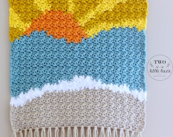 Suspensão de parede de crochê, padrão de crochê, padrão de crochê de verão, decoração de nascer do sol, decoração de parede de praia, download instantâneo de pdf, suspensão de parede MARISOL