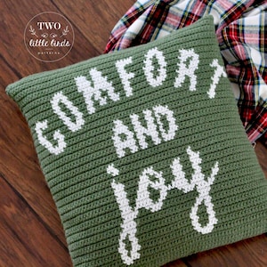 Christmas crochet pillow pattern, holiday crochet pillow cover, pdf pattern, crochet tutorial, instant download, COMFORT AND JOY