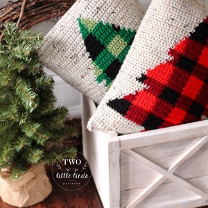 Christmas crochet pattern, crochet pillow pattern, buffalo plaid, buffalo check, crochet Christmas tree, pdf file, The BUFFALO SPRUCE Pillow image 5